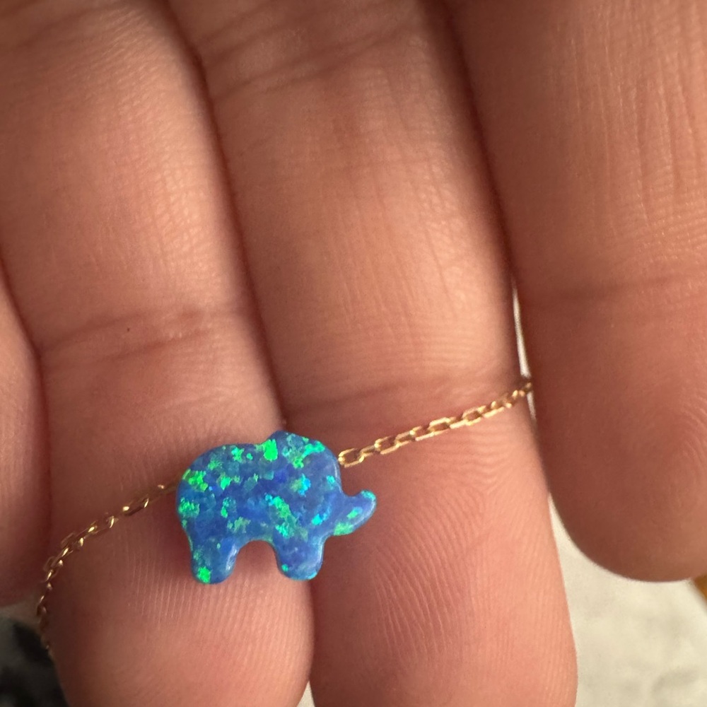 Opal Elephant Pendant Necklace in Blue and Green